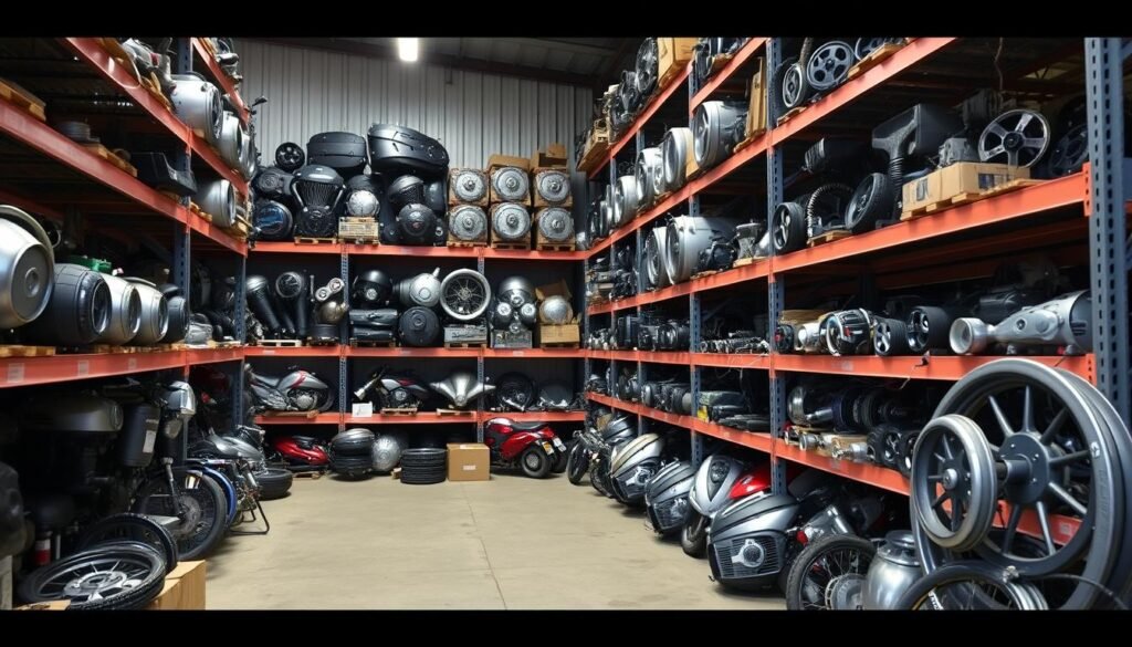 Large inventory of motorcycle parts at Salisbury wrecker yard