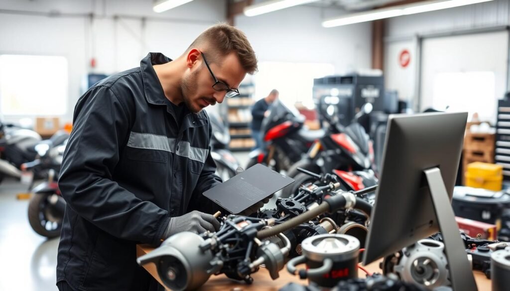 Late model motorcycle parts being cataloged at Somerton Park wrecker Late model motorcycle parts being cataloged at Somerton Park wrecker