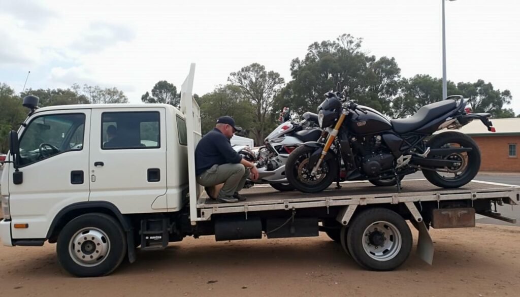 Motorcycle being picked up by wreckers in Munno Para West