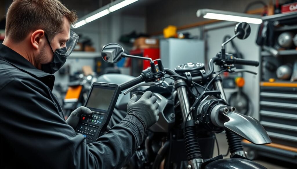 Motorcycle parts being carefully inspected at Motorbike Wreckers Elizabeth