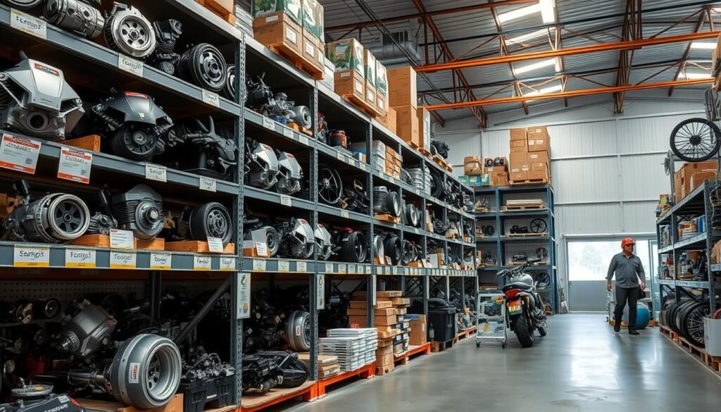 Organized motorcycle parts inventory at Somerton Park wrecker shop Organized motorcycle parts inventory at Somerton Park wrecker shop