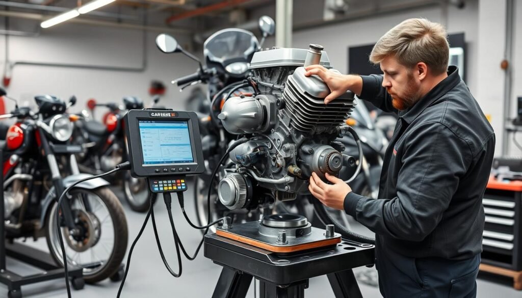 Used motorcycle engines being tested at Somerton Park wrecker Used motorcycle engines being tested at Somerton Park wrecker